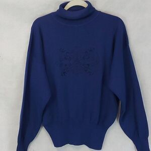 Vintage 90's Meister Blue Turtleneck Nordic Print Sweater M 11k
